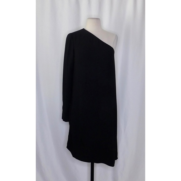 NWT!! THEORY Sintsi Rosina Crepe Black One Shoulder Dress Shift Minimalist 4 - Picture 3 of 15